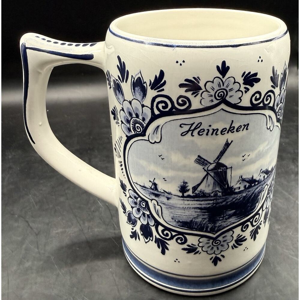 Vintage Heineken Hand Painted Delft Blue Stein Beer Mug Made in Holland